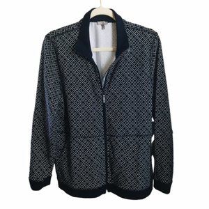 T by Talbots Navy Print Performance Interlock Mockneck Jacket, Women's XL